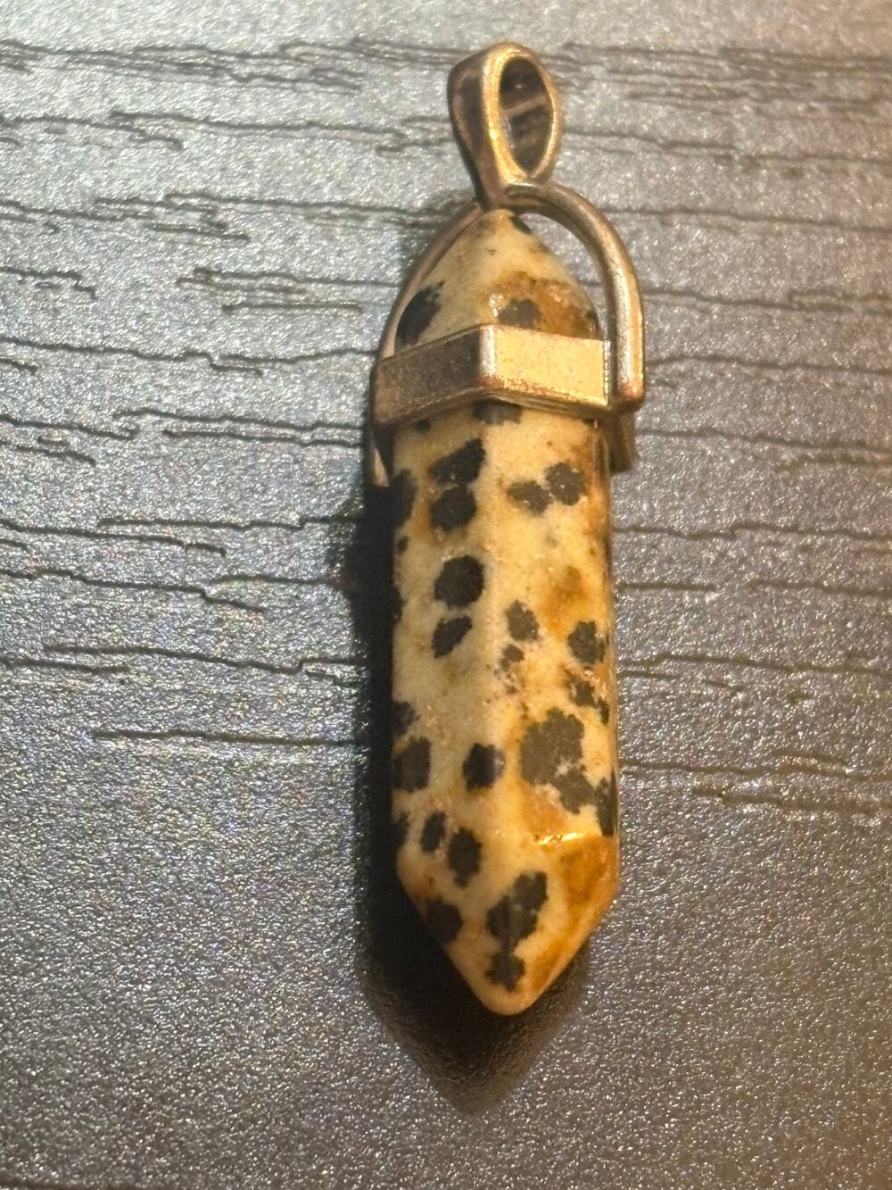 Dalmatian Jasper Point Pendant Gold Tone Genuine Stone 1.25”